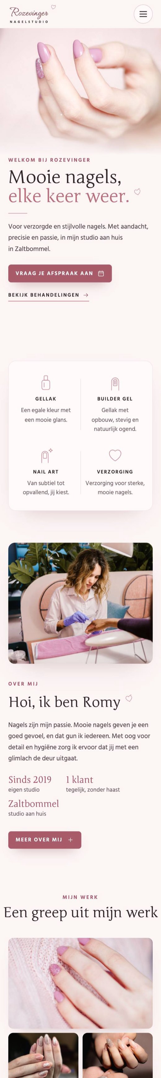 Voorbeeldsite nagelstudio op een telefoon