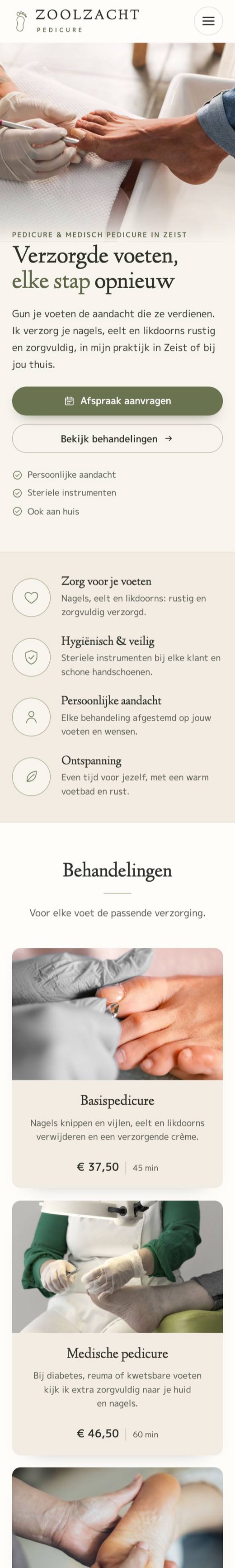 Voorbeeldsite pedicure op een telefoon